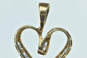 10K Baguette Diamond Curvy Heart Love Pendant Yellow Gold