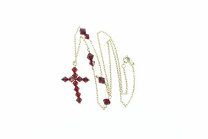 10K Vintage Sim. Garnet Cross Christian Necklace 16.5" Yellow Gold