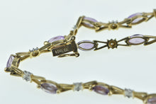 Load image into Gallery viewer, 10K Marquise Amethyst Diamond Vintage Bracelet 6.75&quot; Yellow Gold