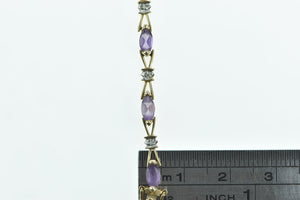 10K Marquise Amethyst Diamond Vintage Bracelet 6.75" Yellow Gold