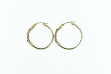Load image into Gallery viewer, 10K 25.7mm Ruby Diamond Vintage Hoop Earrings Yellow Gold