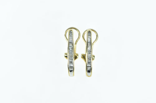 10K Baguette Diamond Oval French Clip Earrings Yellow Gold