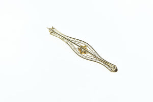 10K Diamond Filigree Vintage Statement Pin/Brooch Yellow Gold
