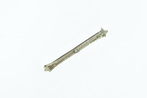 10K Art Deco Filigree Diamond Ornate Bar Pin/Brooch Yellow Gold