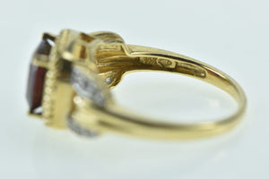 14K Cushion Garnet Diamond Accent Ring Yellow Gold