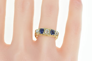 18K 1.44 Ctw Sapphire Diamond Ornate Ring Yellow Gold