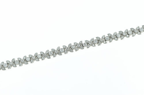 18K 3.80 Ctw Flower Diamond Cluster Chain Necklace 17.5