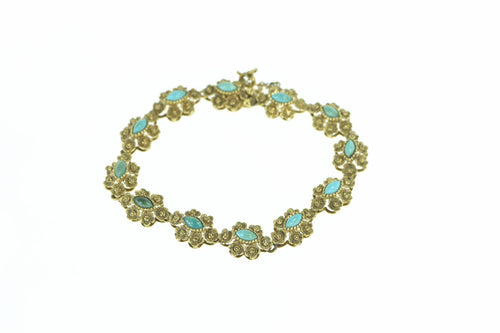 18K Marquise Turquoise Ornate Floral Bracelet 7