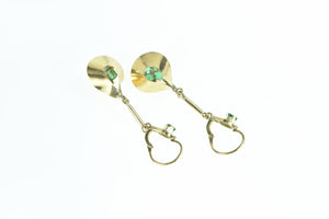 18K Retro Princess Emerald Cluster Dangle Earrings Yellow Gold