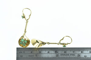18K Retro Princess Emerald Cluster Dangle Earrings Yellow Gold