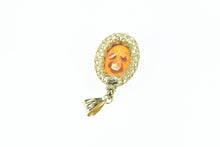 Load image into Gallery viewer, 18K Carved Amber Rose Flower Cabochon Pendant Yellow Gold