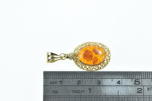 Load image into Gallery viewer, 18K Carved Amber Rose Flower Cabochon Pendant Yellow Gold