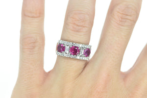 18K 1.93 Ctw Pink Sapphire Diamond Band Ring White Gold
