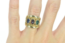 Load image into Gallery viewer, 14K Syn. Emerald Garnet Syn. Sapphire Band Ring Yellow Gold