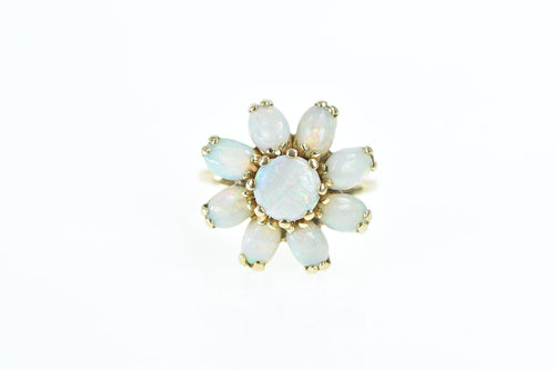 14K 1950's Opal Flower Vintage Round Cluster Ring Yellow Gold
