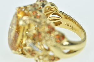 14K Elaborate Citrine Diamond Floral Cocktail Ring Yellow Gold