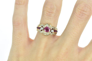 14K 1.99 Ctw Pink Sapphire Diamond Ornate Ring Yellow Gold