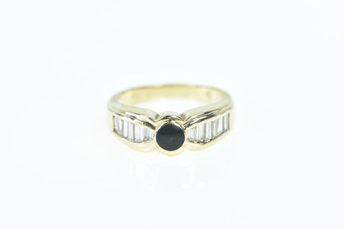 14K Black Onyx 0.75 Ctw Baguette Diamond Ring Yellow Gold