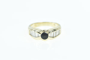 14K Black Onyx 0.75 Ctw Baguette Diamond Ring Yellow Gold