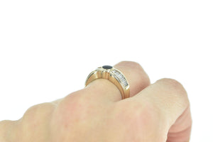 14K Black Onyx 0.75 Ctw Baguette Diamond Ring Yellow Gold