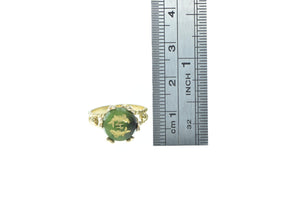 14K Asian Nephrite Pisces Astrology Zodiac Ring Yellow Gold