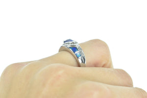 14K Pear Tanzanite Diamond Opal Vintage Ring White Gold