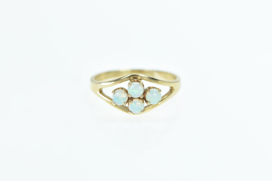 14K Vintage Round Opal Cluster Statement Ring Yellow Gold