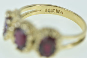 14K Ornate Three Stone Oval Garnet Ring Yellow Gold