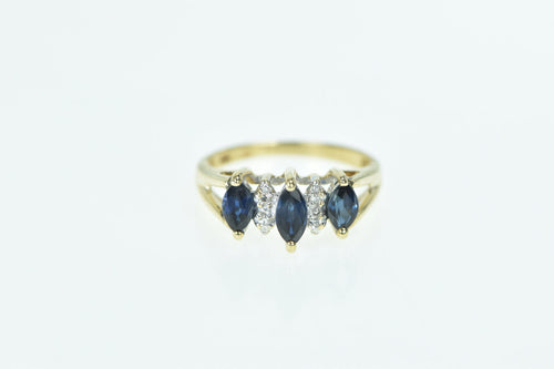 14K Marquise Sapphire Diamond Vintage Ring Yellow Gold