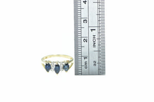 14K Marquise Sapphire Diamond Vintage Ring Yellow Gold