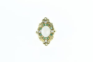 14K Opal Emerald Diamond Ornate Cocktail Ring Yellow Gold