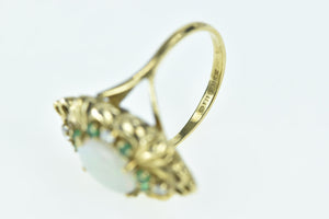 14K Opal Emerald Diamond Ornate Cocktail Ring Yellow Gold