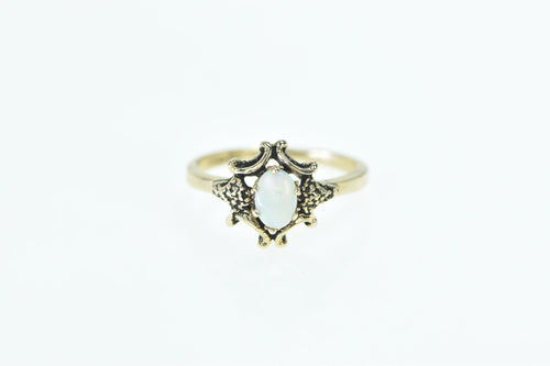 10K Ornate Vintage Oval Opal Statement Ring Yellow Gold