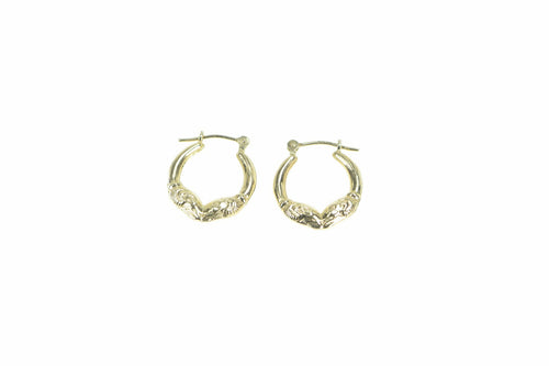 14K Ram Head Aries Zodiac Sign Puffy Hoop Earrings Yellow Gold