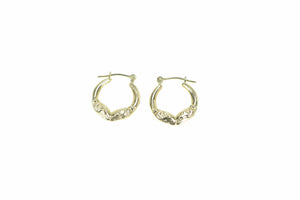 14K Ram Head Aries Zodiac Sign Puffy Hoop Earrings Yellow Gold