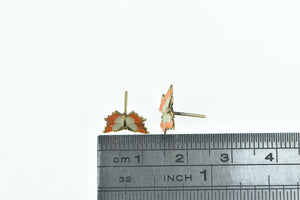 14K Enamel Ornate Orange Butterfly Stud Earrings Yellow Gold