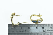Load image into Gallery viewer, 14K Trillion Tanzanite Opal Diamond Hoop Earrings Yellow Gold