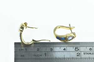 14K Trillion Tanzanite Opal Diamond Hoop Earrings Yellow Gold