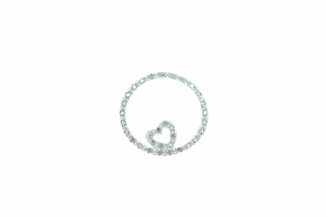 10K Diamond Circle Heart Love Symbol Pendant White Gold
