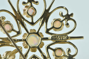 14K Ornate Opal Sun Burst Filigree Vintage Pin/Brooch Yellow Gold