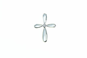 14K Kabana Mother of Pearl Diamond Cross Pendant White Gold