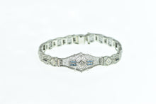 Load image into Gallery viewer, 10K Art Deco Diamond Sapphire Filigree Bracelet 7&quot; White Gold