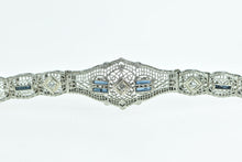 Load image into Gallery viewer, 10K Art Deco Diamond Sapphire Filigree Bracelet 7&quot; White Gold