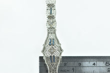 Load image into Gallery viewer, 10K Art Deco Diamond Sapphire Filigree Bracelet 7&quot; White Gold