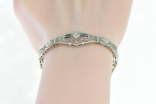 Load image into Gallery viewer, 10K Art Deco Diamond Sapphire Filigree Bracelet 7&quot; White Gold
