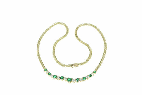 14K 4.40 Ctw Emerald VS Diamond Tennis Necklace 17.25