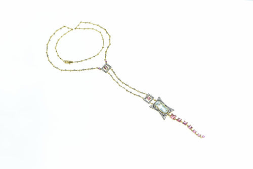 18K 13.50 Ctw Aquamarine Diamond Tie Necklace 17.25
