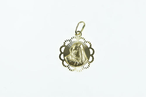 14K Scalloped Virgin Mary Baby Jesus Christ Charm/Pendant Yellow Gold