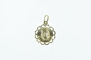 14K Scalloped Virgin Mary Baby Jesus Christ Charm/Pendant Yellow Gold