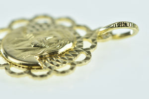 14K Scalloped Virgin Mary Baby Jesus Christ Charm/Pendant Yellow Gold
